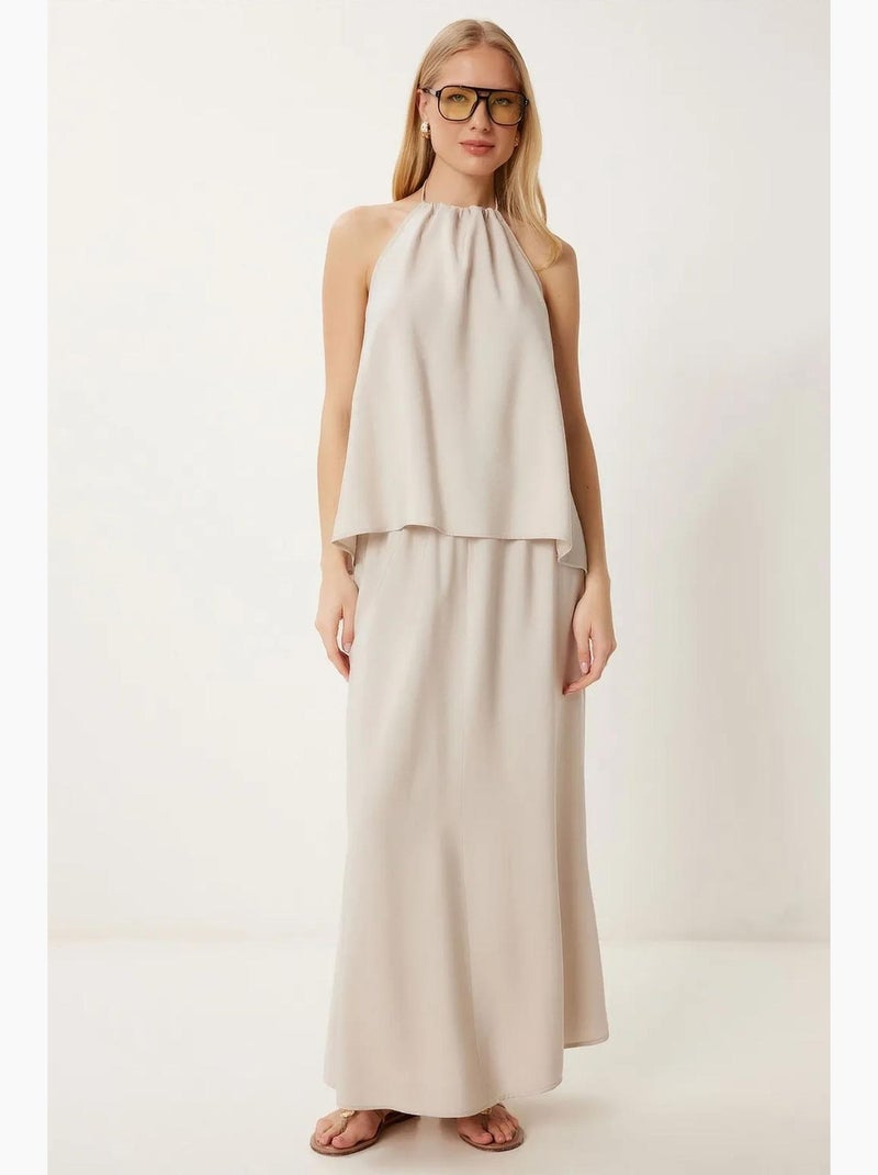 Conjunto de blusa halter con detalle de lazada y falda de pernera ancha istanbul Arena - Kiabi