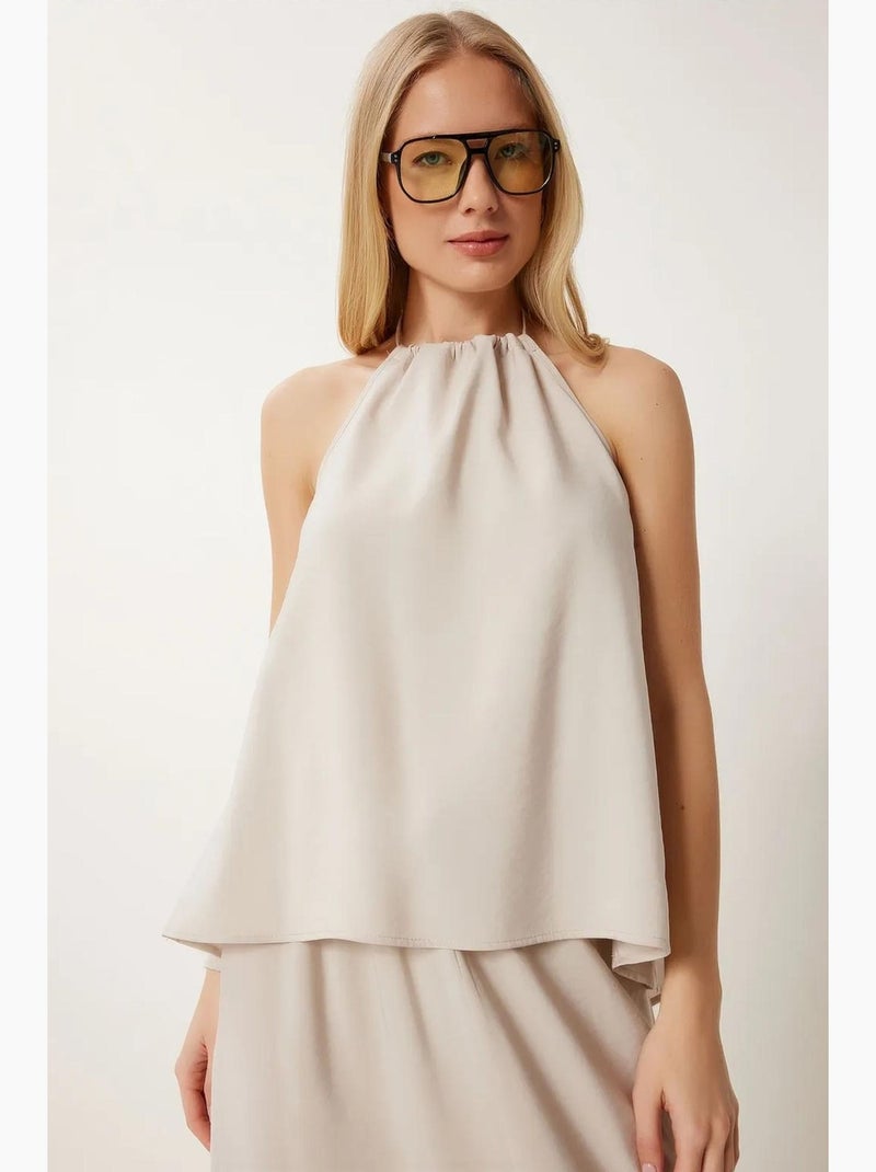 Conjunto de blusa halter con detalle de lazada y falda de pernera ancha istanbul Arena - Kiabi