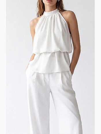 Conjunto de blusa halter y pantalón de pierna ancha mixray