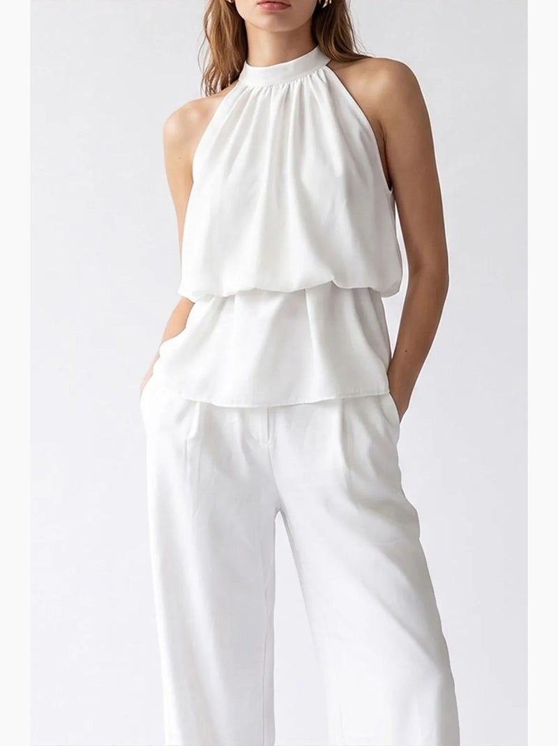 Conjunto de blusa halter y pantalón de pierna ancha mixray Blanco - Kiabi