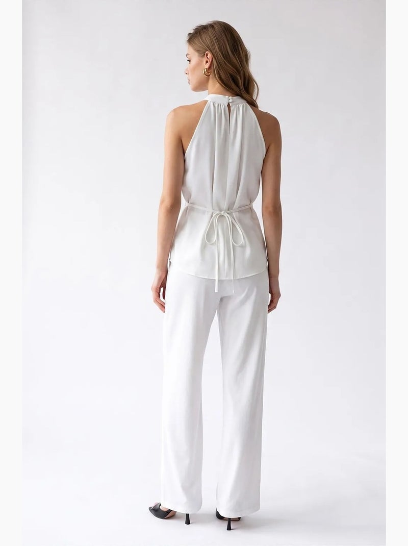 Conjunto de blusa halter y pantalón de pierna ancha mixray Blanco - Kiabi