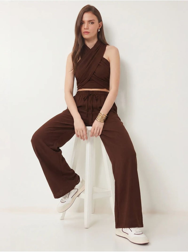 Conjunto de blusa halter y pantalones de pernera ancha istanbul Marrón - Kiabi