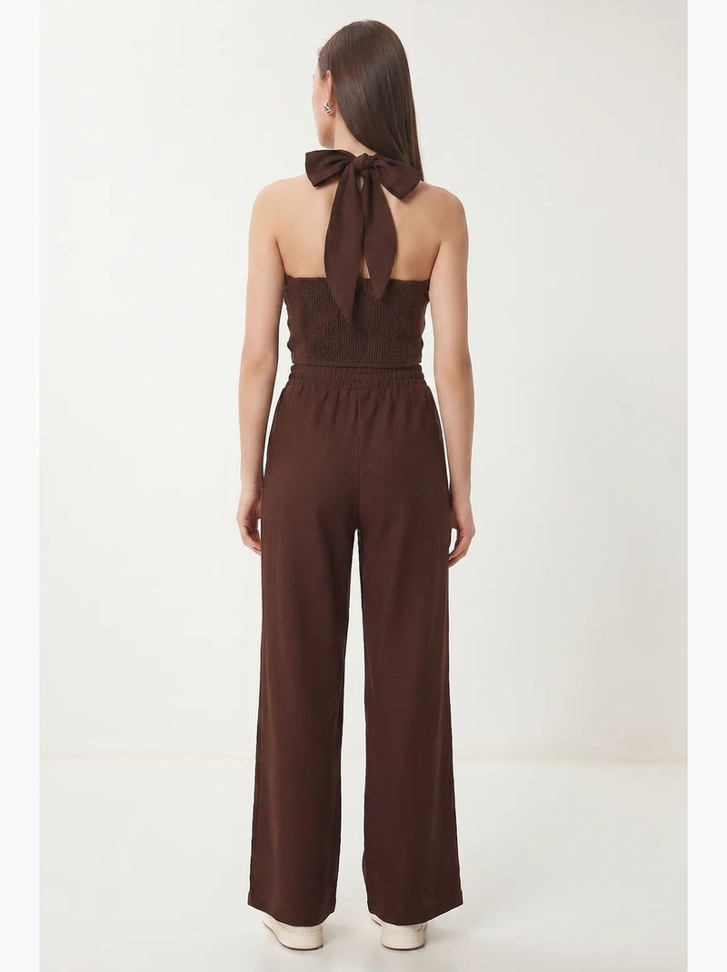 Conjunto de blusa halter y pantalones de pernera ancha istanbul Marrón - Kiabi