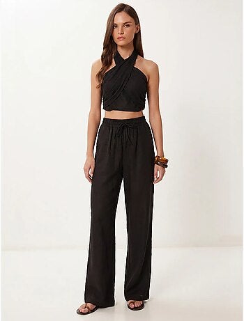 Conjunto de blusa halter y pantalones de pernera ancha istanbul