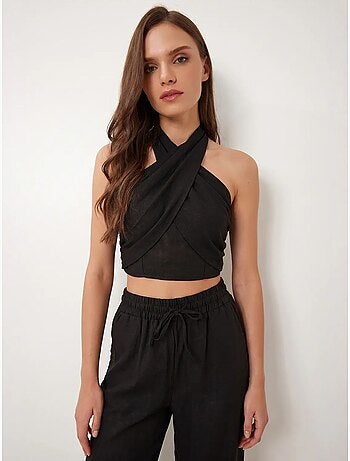 Conjunto de blusa halter y pantalones de pernera ancha istanbul