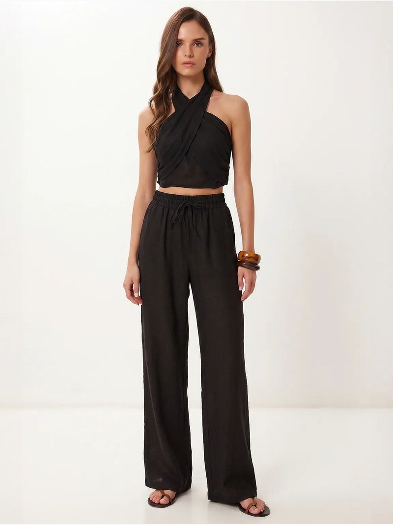 Conjunto de blusa halter y pantalones de pernera ancha istanbul Negro - Kiabi