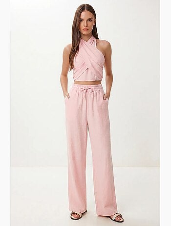Conjunto de blusa halter y pantalones de pernera ancha istanbul