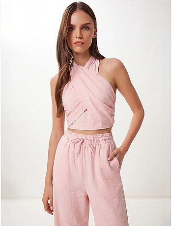 Conjunto de blusa halter y pantalones de pernera ancha istanbul