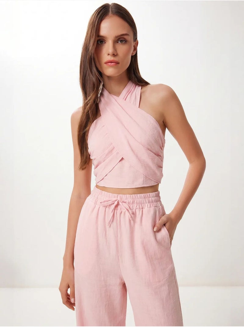 Conjunto de blusa halter y pantalones de pernera ancha istanbul Rosa - Kiabi