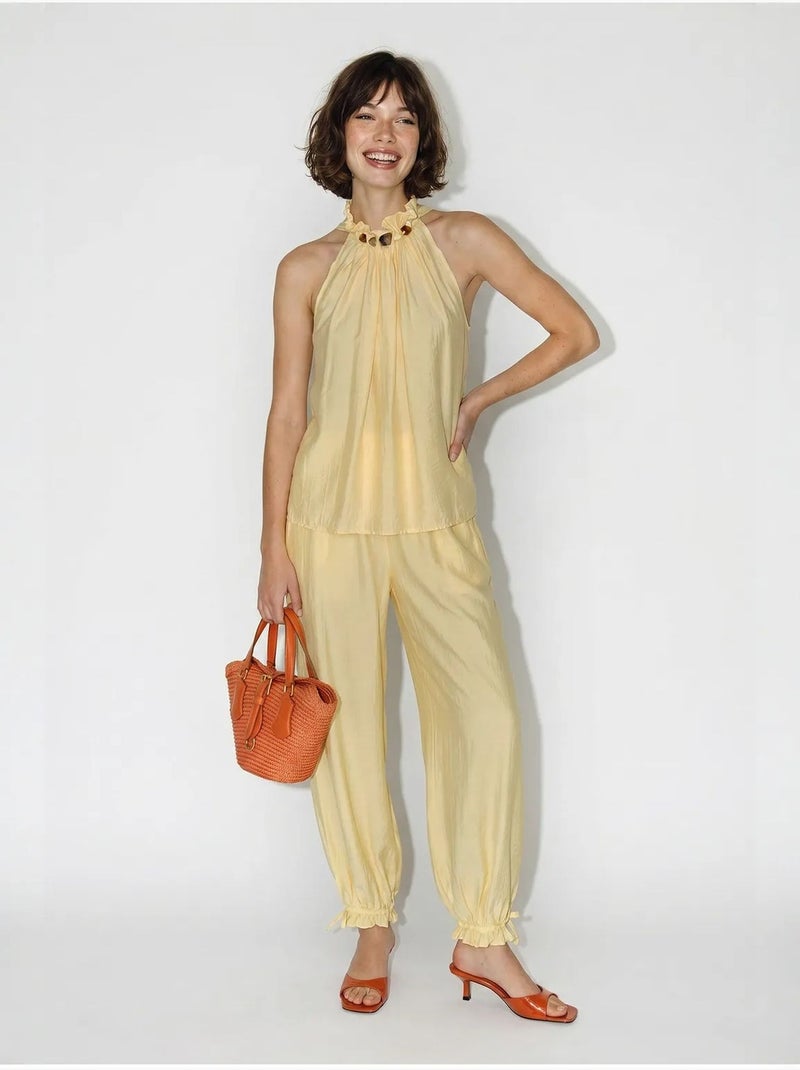 Conjunto de blusa halter y pantalones de tiro alto lucci Amarillo limón - Kiabi