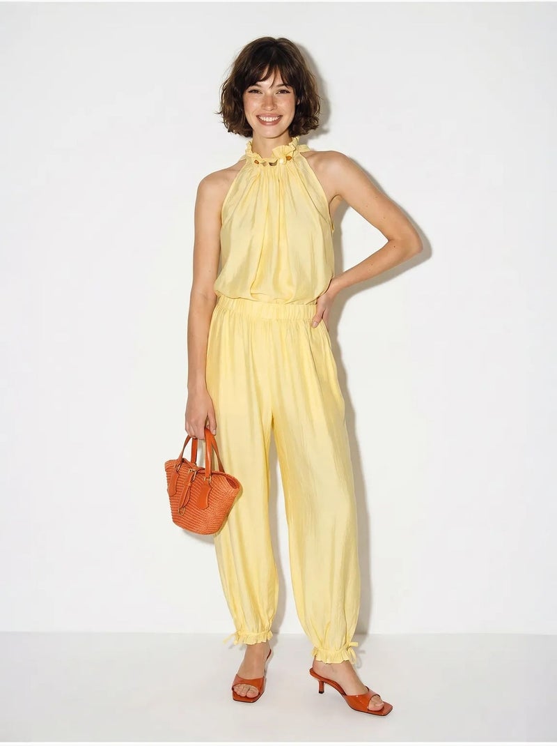 Conjunto de blusa halter y pantalones de tiro alto lucci Amarillo limón - Kiabi