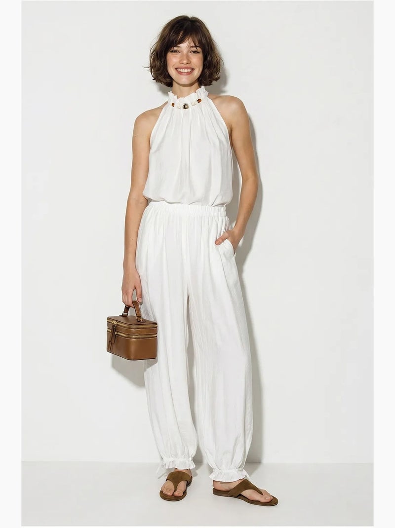 Conjunto de blusa halter y pantalones de tiro alto lucci Blanco - Kiabi