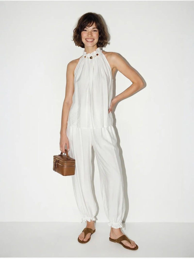 Conjunto de blusa halter y pantalones de tiro alto lucci Blanco - Kiabi