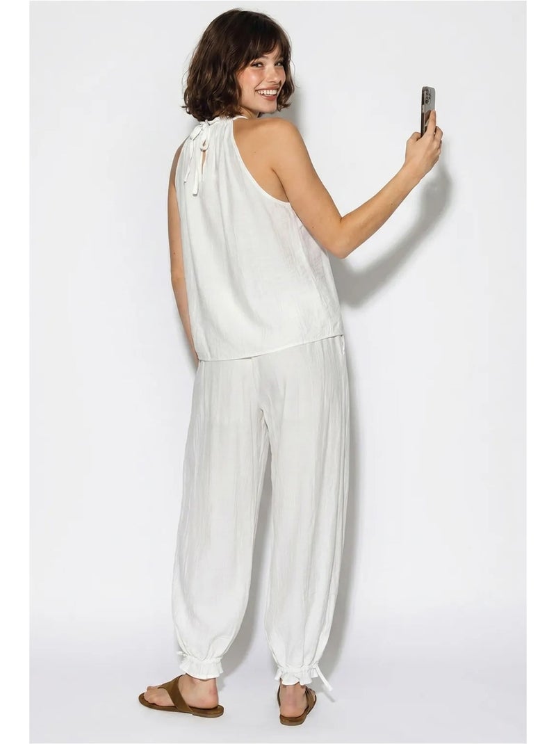 Conjunto de blusa halter y pantalones de tiro alto lucci Blanco - Kiabi