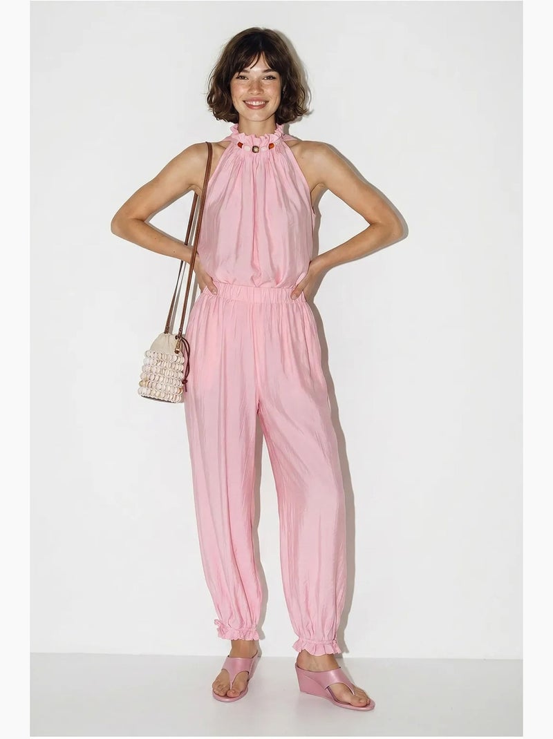 Conjunto de blusa halter y pantalones de tiro alto lucci Rosa - Kiabi