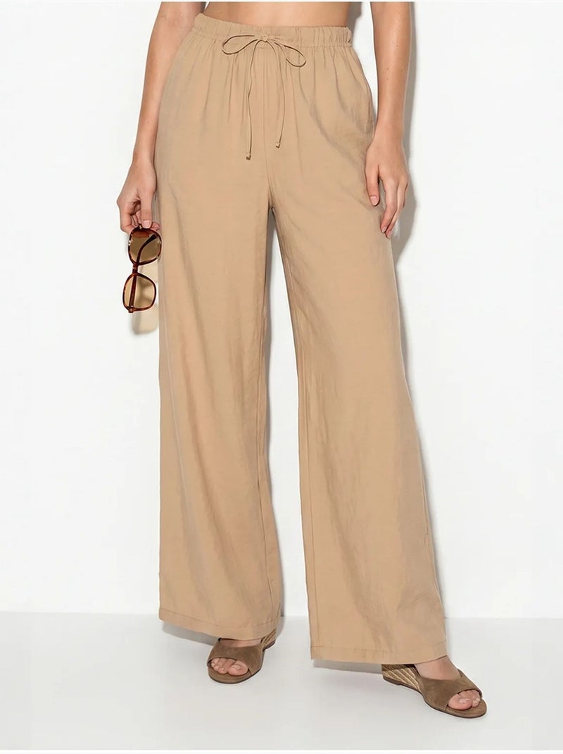 Conjunto de blusa palabra de honor con volante y pantalón de pernera ancha lucci Beige arcilla - Kiabi