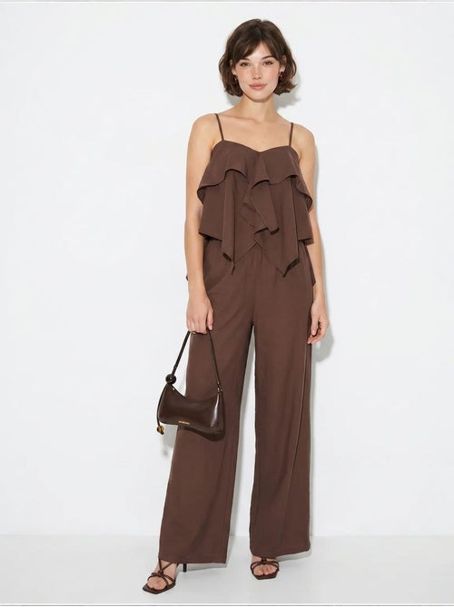 Conjunto de blusa palabra de honor con volante y pantalón de pernera ancha lucci - Kiabi Conjunto de blusa palabra de honor con volante y pantalón de pernera ancha lucci - Kiabi