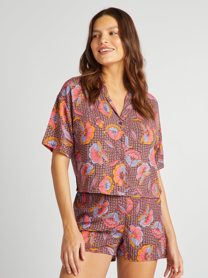 Conjunto de blusa + pantalón corto - estampado wax MARRON - Kiabi