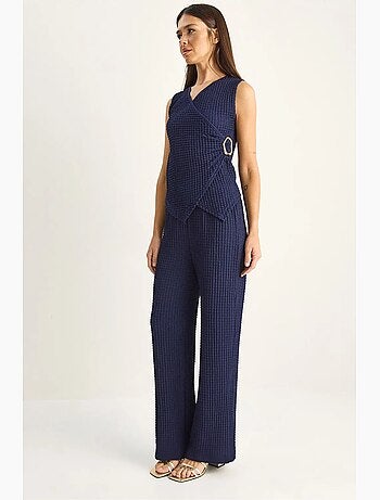 Conjunto de blusa sin mangas acanalada y pantalones de pernera ancha lucci