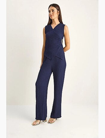 Conjunto de blusa sin mangas acanalada y pantalones de pernera ancha lucci