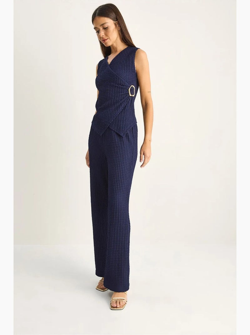Conjunto de blusa sin mangas acanalada y pantalones de pernera ancha lucci Azul marino - Kiabi