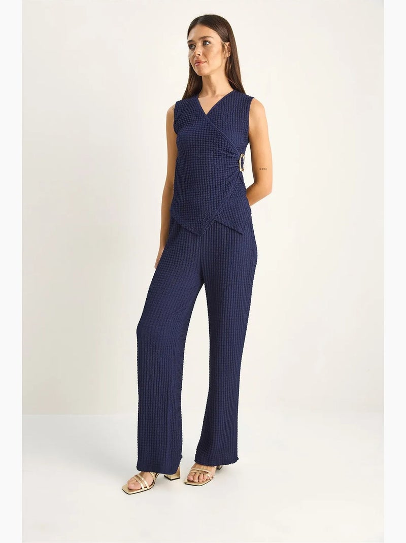 Conjunto de blusa sin mangas acanalada y pantalones de pernera ancha lucci Azul marino - Kiabi