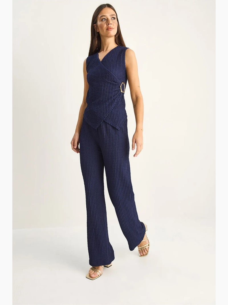 Conjunto de blusa sin mangas acanalada y pantalones de pernera ancha lucci Azul marino - Kiabi