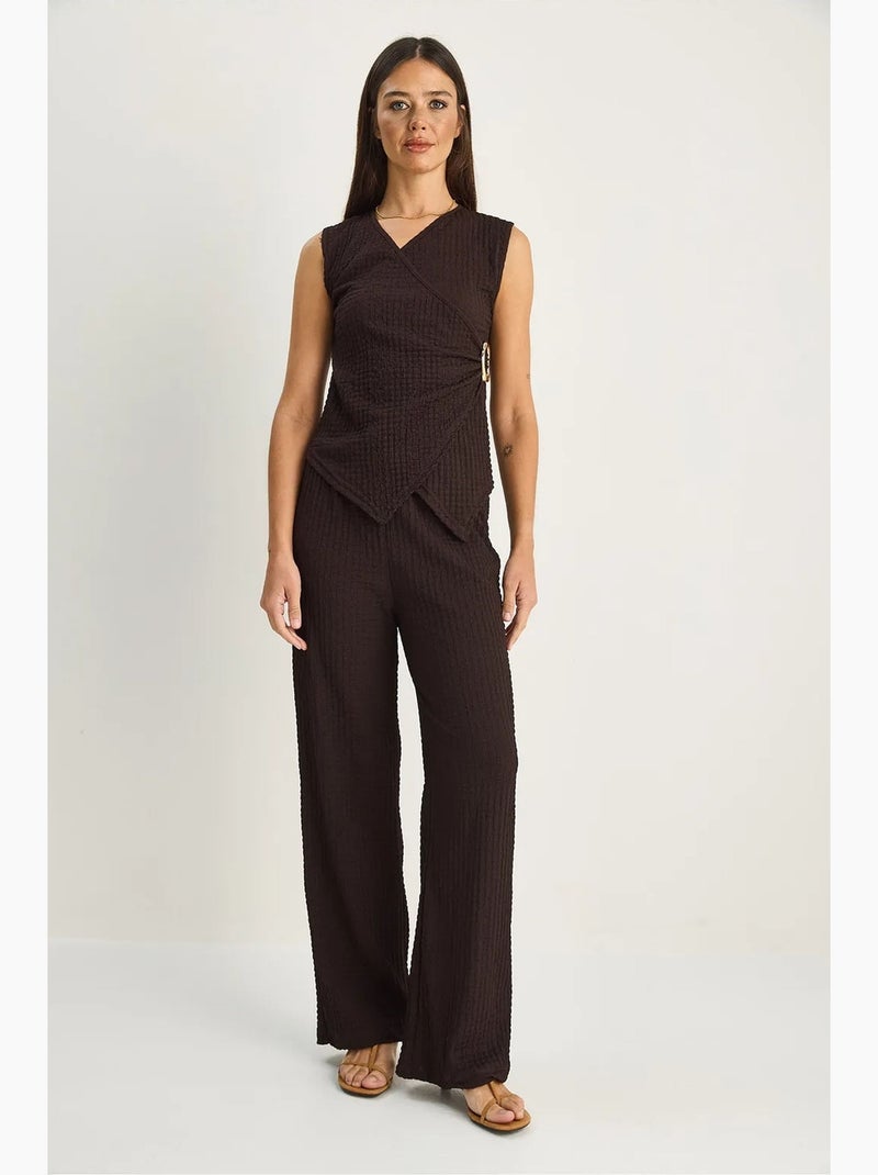 Conjunto de blusa sin mangas acanalada y pantalones de pernera ancha lucci Marrón chocolate - Kiabi