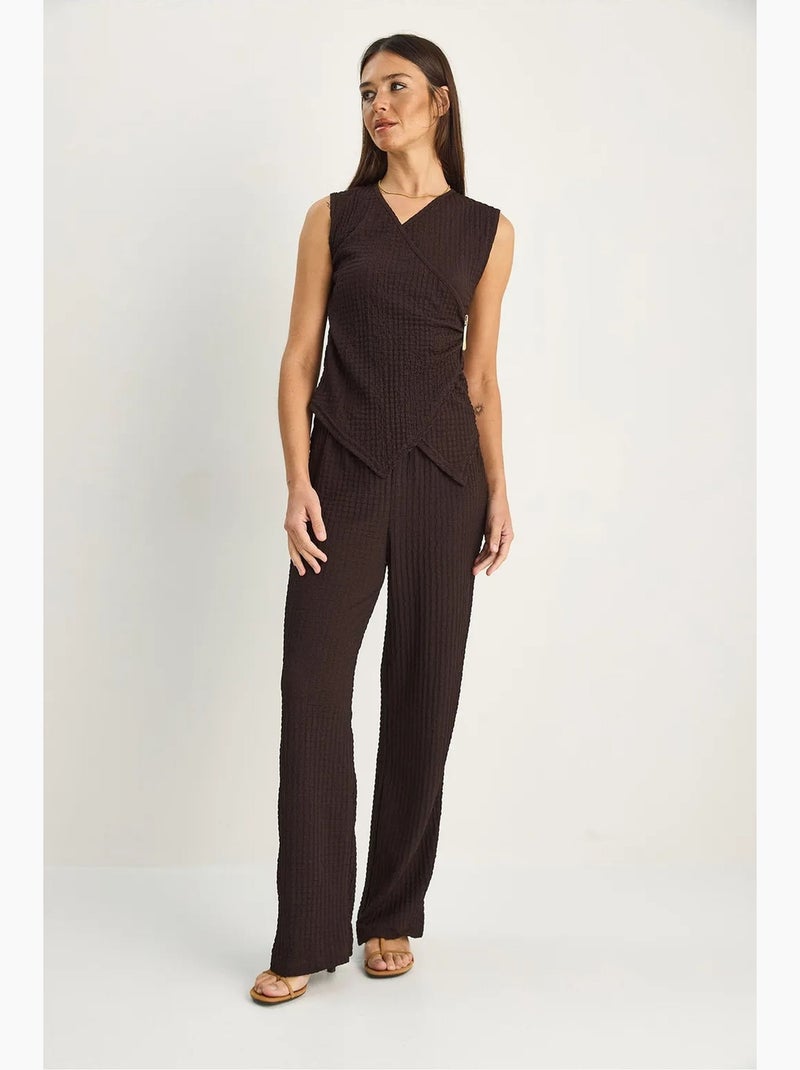 Conjunto de blusa sin mangas acanalada y pantalones de pernera ancha lucci Marrón chocolate - Kiabi