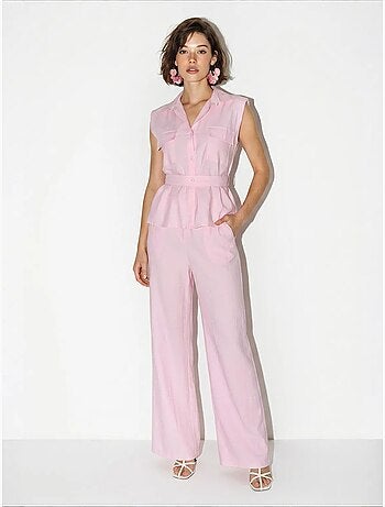 Conjunto de blusa sin mangas con cinturón y pantalón de pernera ancha lucci