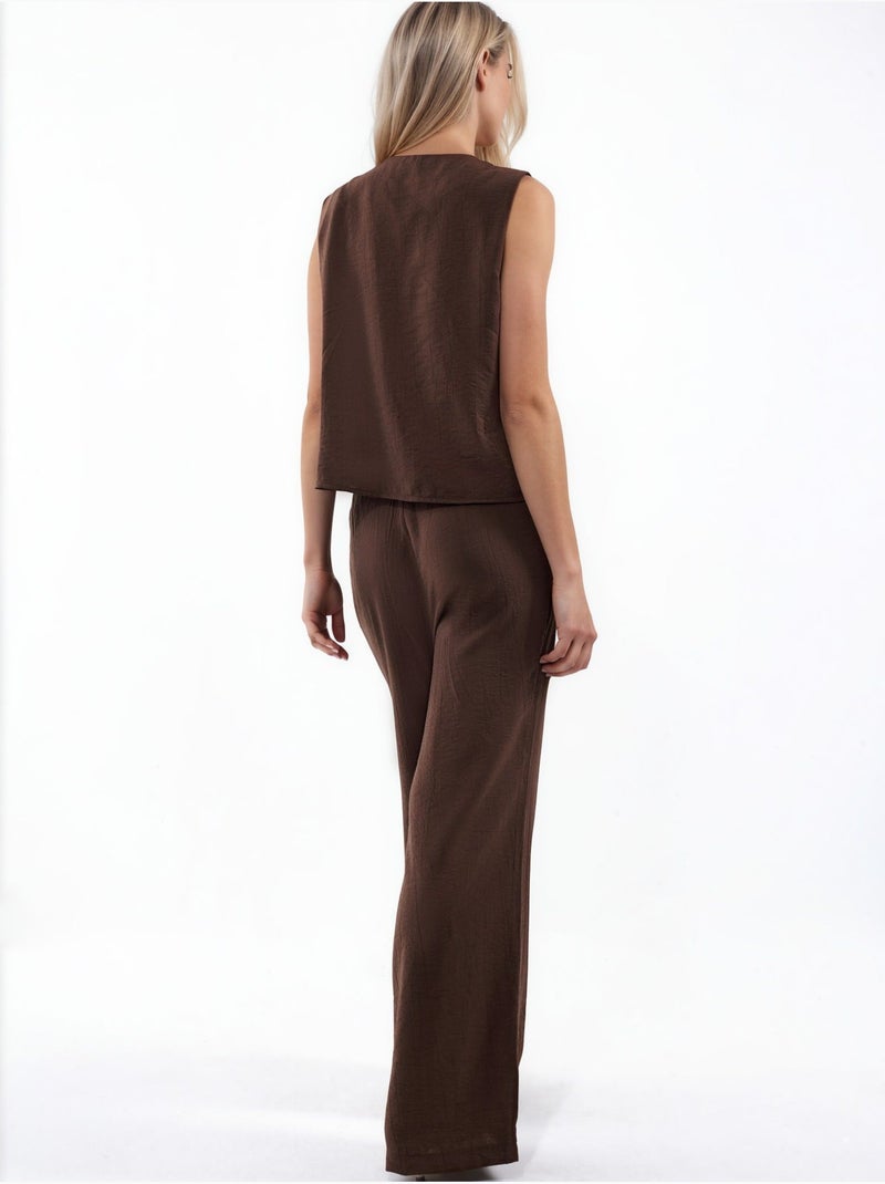 Conjunto de blusa sin mangas texturizada y pantalón de pernera ancha hiccup Marrón - Kiabi