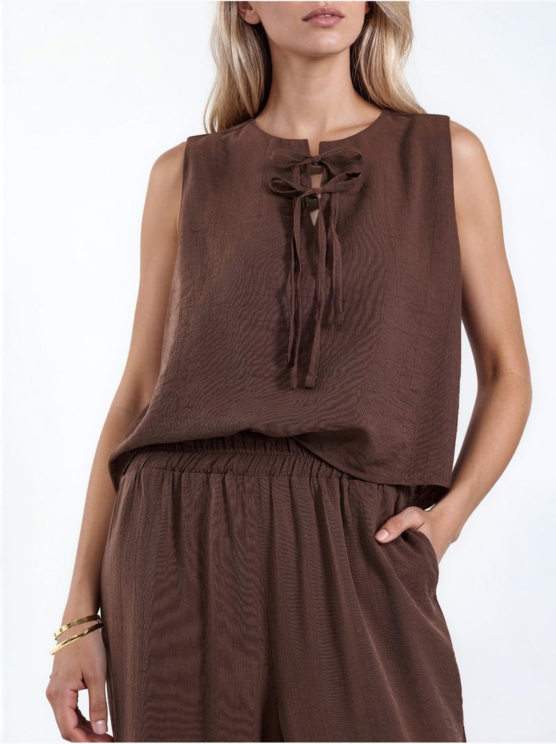 Conjunto de blusa sin mangas texturizada y pantalón de pernera ancha hiccup Marrón - Kiabi