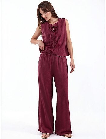 Conjunto de blusa sin mangas texturizada y pantalón de pernera ancha hiccup