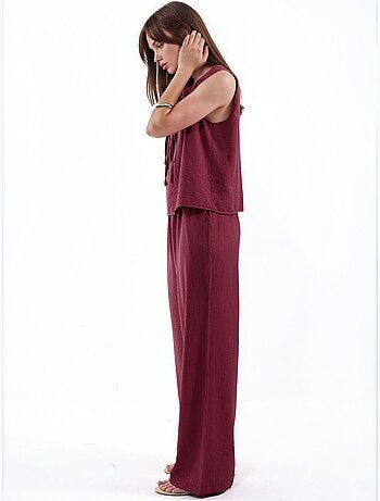 Conjunto de blusa sin mangas texturizada y pantalón de pernera ancha hiccup