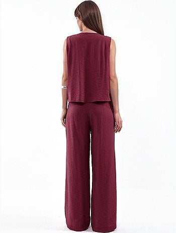 Conjunto de blusa sin mangas texturizada y pantalón de pernera ancha hiccup