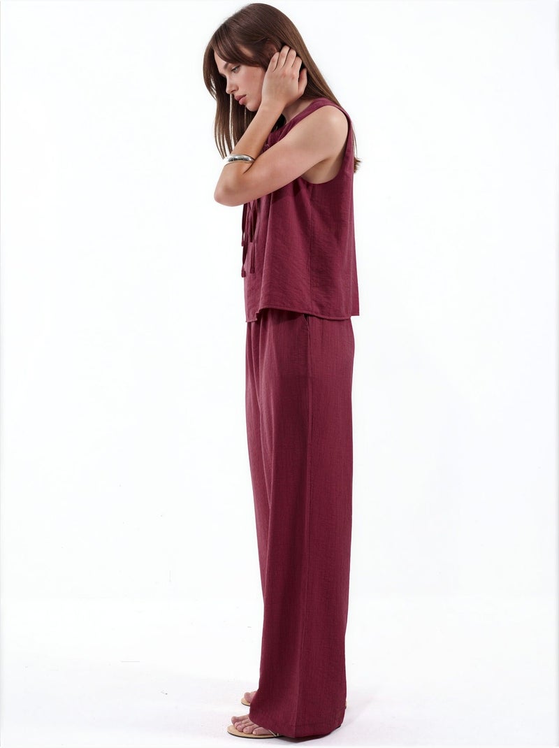 Conjunto de blusa sin mangas texturizada y pantalón de pernera ancha hiccup Rojo granate - Kiabi