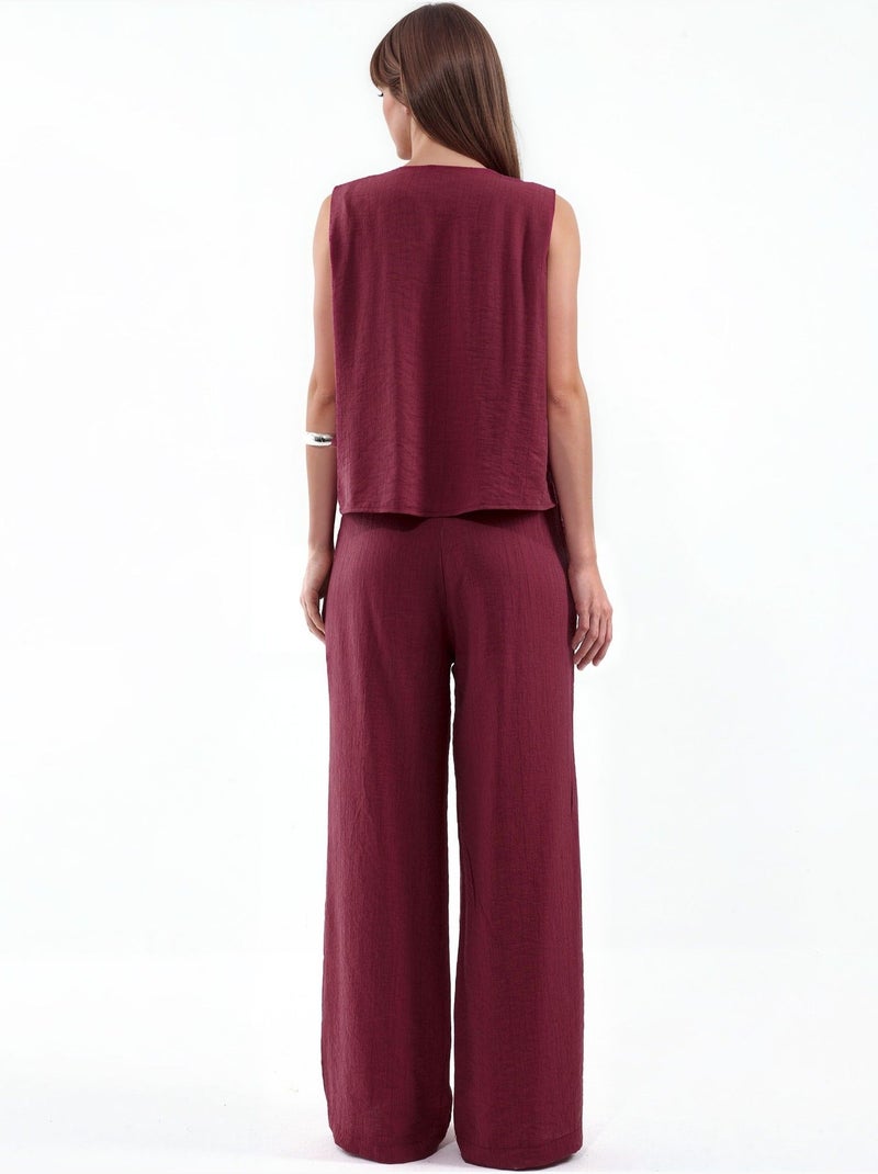 Conjunto de blusa sin mangas texturizada y pantalón de pernera ancha hiccup Rojo granate - Kiabi