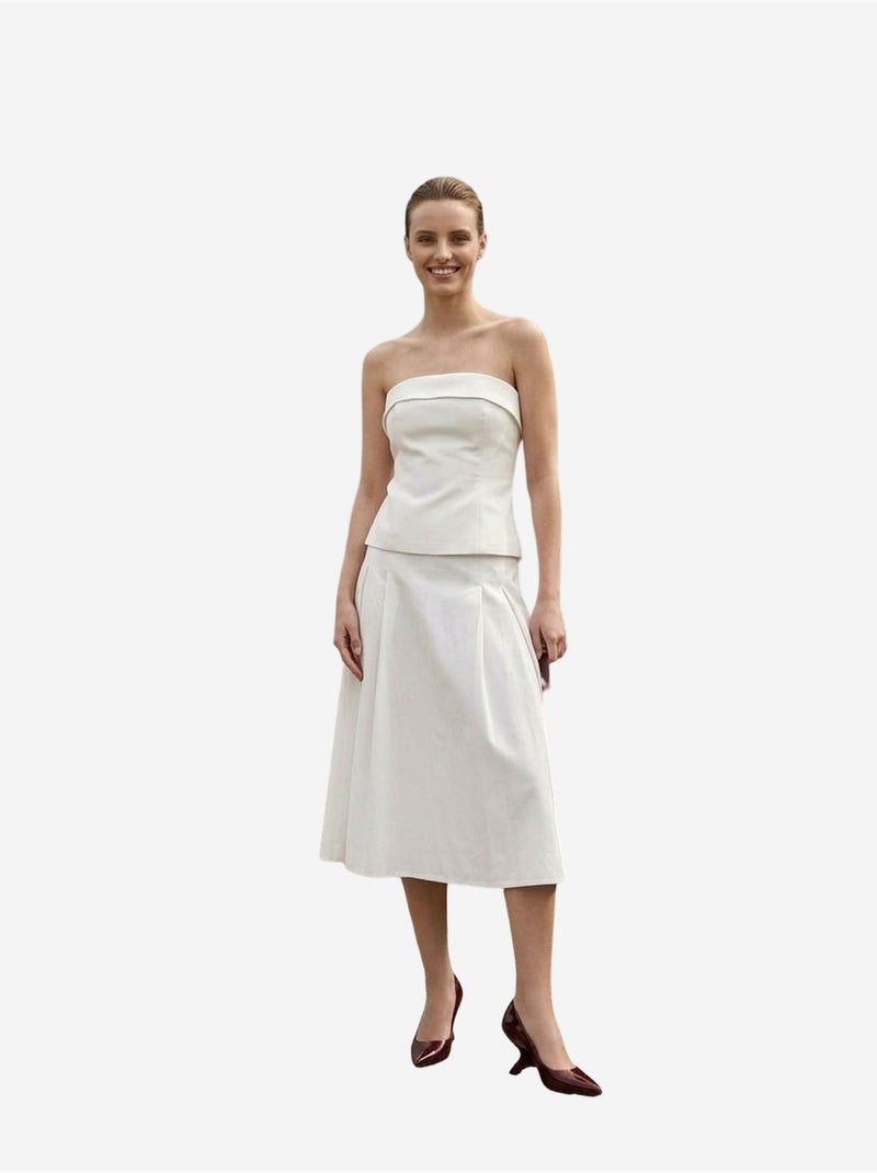 Conjunto de blusa sin tirantes y falda midi de tiro alto my fashion Blanco roto - Kiabi