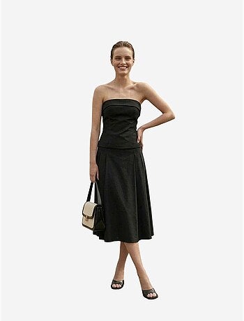 Conjunto de blusa sin tirantes y falda midi de tiro alto my fashion