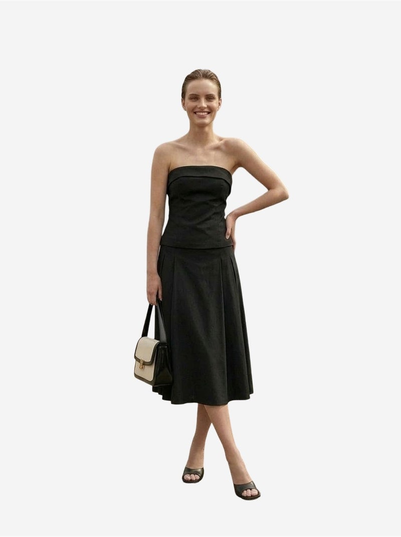 Conjunto de blusa sin tirantes y falda midi de tiro alto my fashion Negro - Kiabi