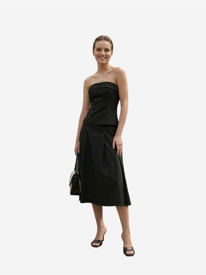 Conjunto de blusa sin tirantes y falda midi de tiro alto my fashion Negro - Kiabi