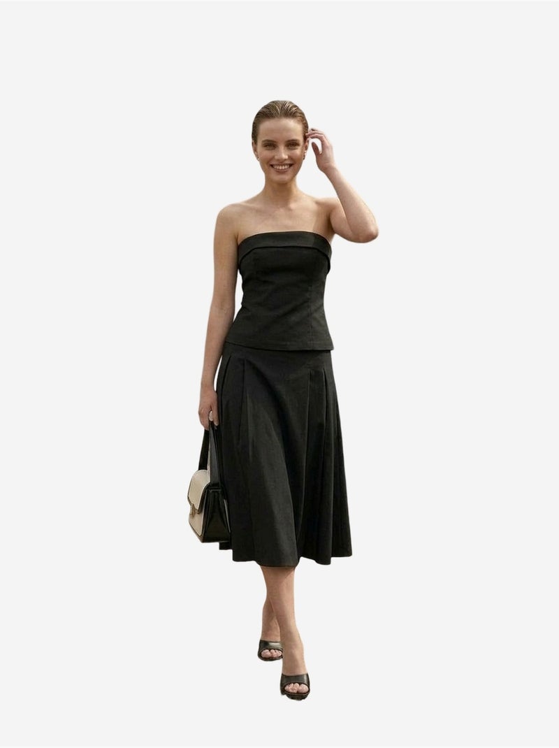 Conjunto de blusa sin tirantes y falda midi de tiro alto my fashion Negro - Kiabi