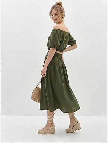 Conjunto de blusa y falda midi de seersucker de algodón lucci