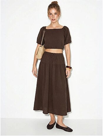 Conjunto de blusa y falda midi de seersucker de algodón lucci