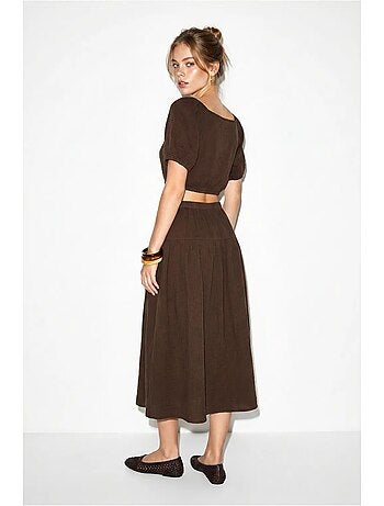 Conjunto de blusa y falda midi de seersucker de algodón lucci