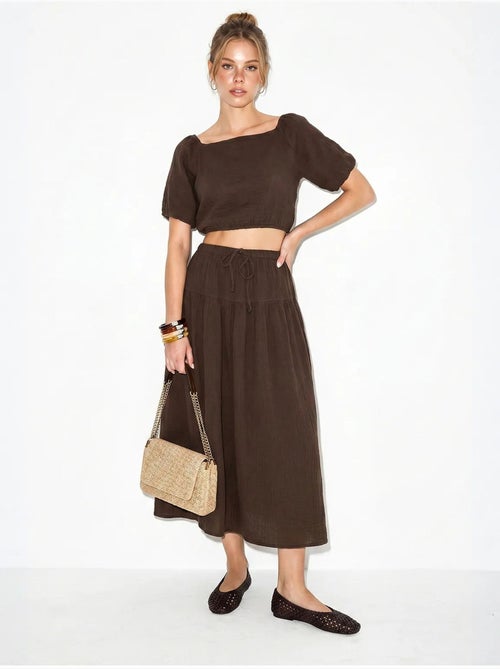 Conjunto de blusa y falda midi de seersucker de algodón lucci - Kiabi