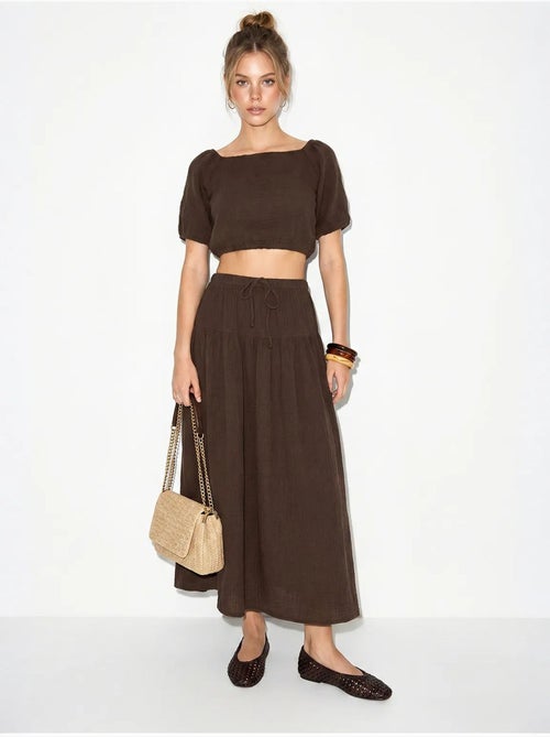 Conjunto de blusa y falda midi de seersucker de algodón lucci - Kiabi