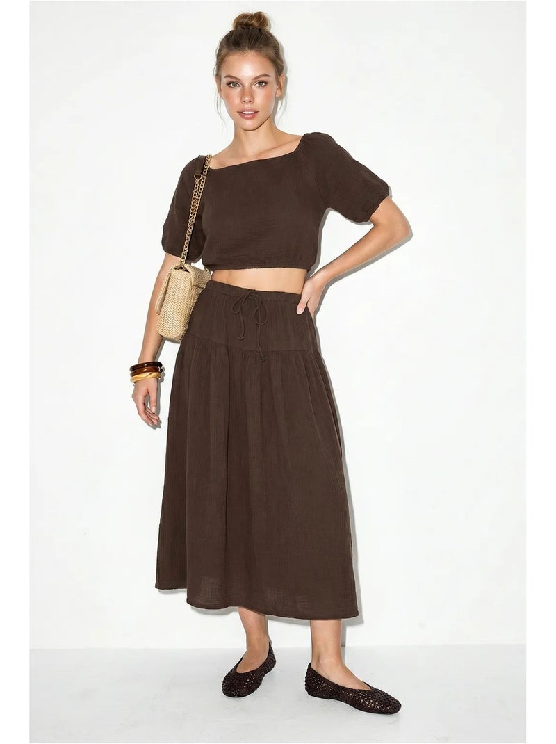 Conjunto de blusa y falda midi de seersucker de algodón lucci Marrón - Kiabi