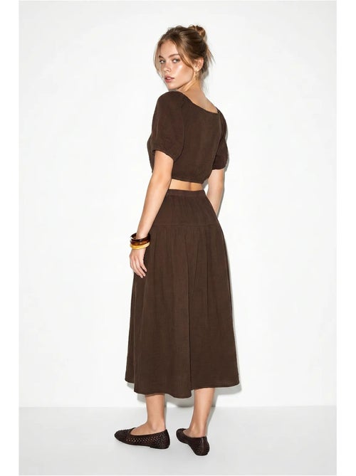 Conjunto de blusa y falda midi de seersucker de algodón lucci - Kiabi