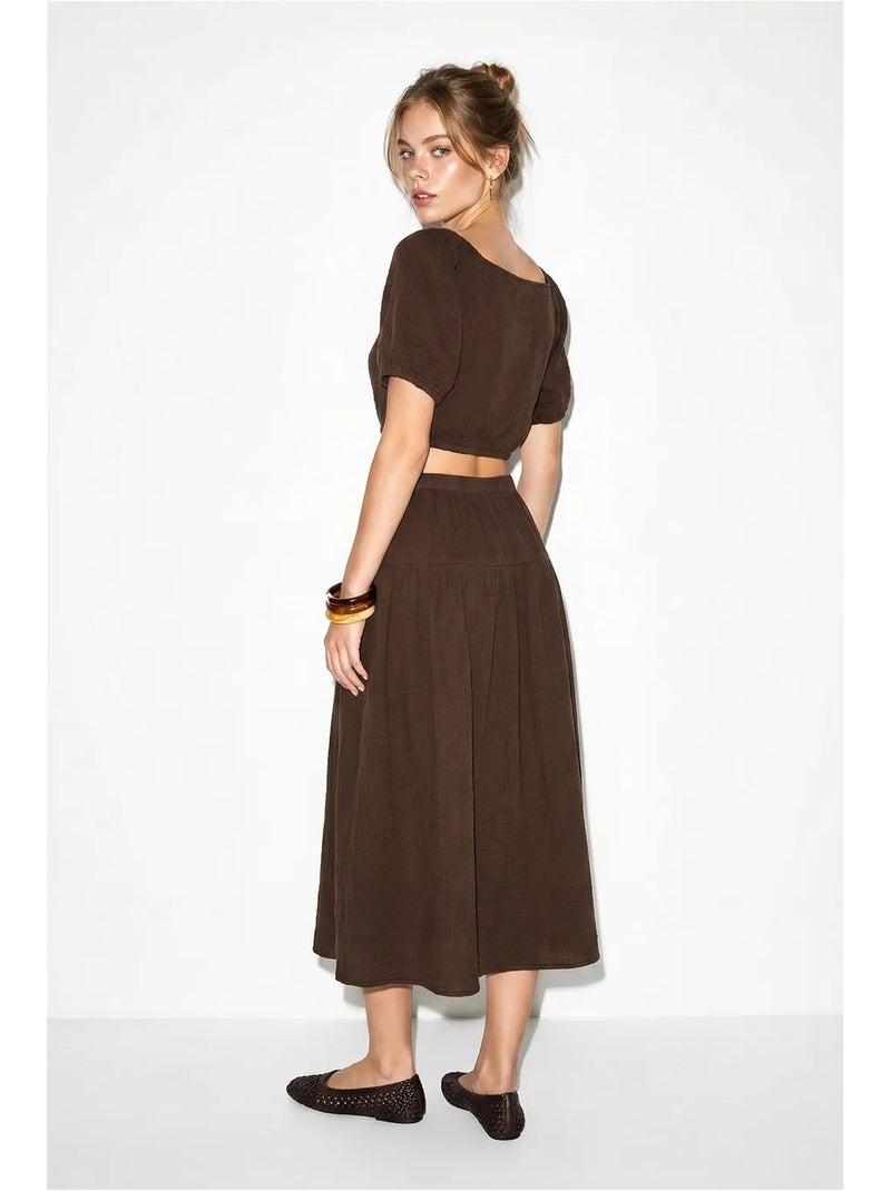 Conjunto de blusa y falda midi de seersucker de algodón lucci Marrón - Kiabi